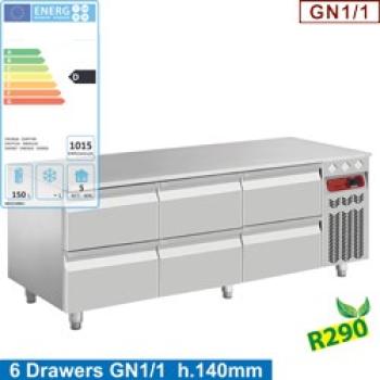 N77/R316G-9E (25) Kühlunterbau, 6x 1/2 Schubladen GN 1/1- h 100 mm
